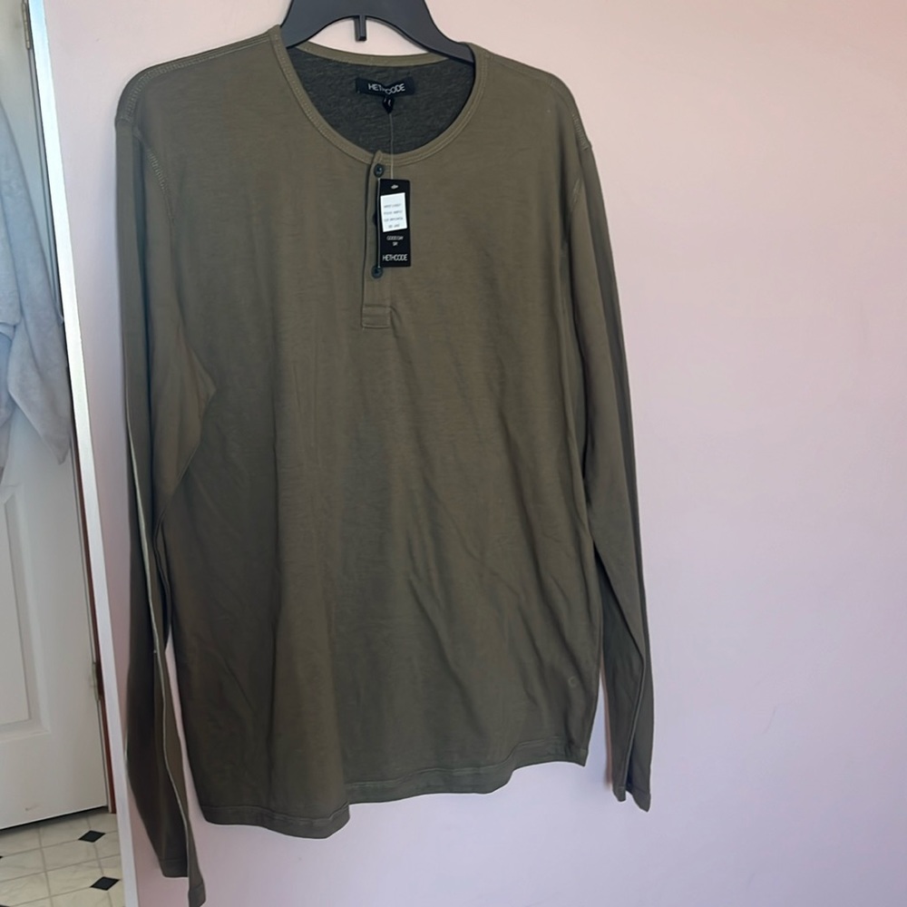 Hethcode long sleeve olive shirt large NWT